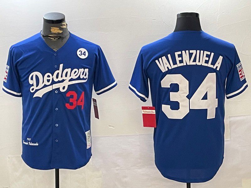 Men Los Angeles Dodgers #34 Valenzuela Blue Throwback Game 2024 Nike MLB Jersey style 1120
